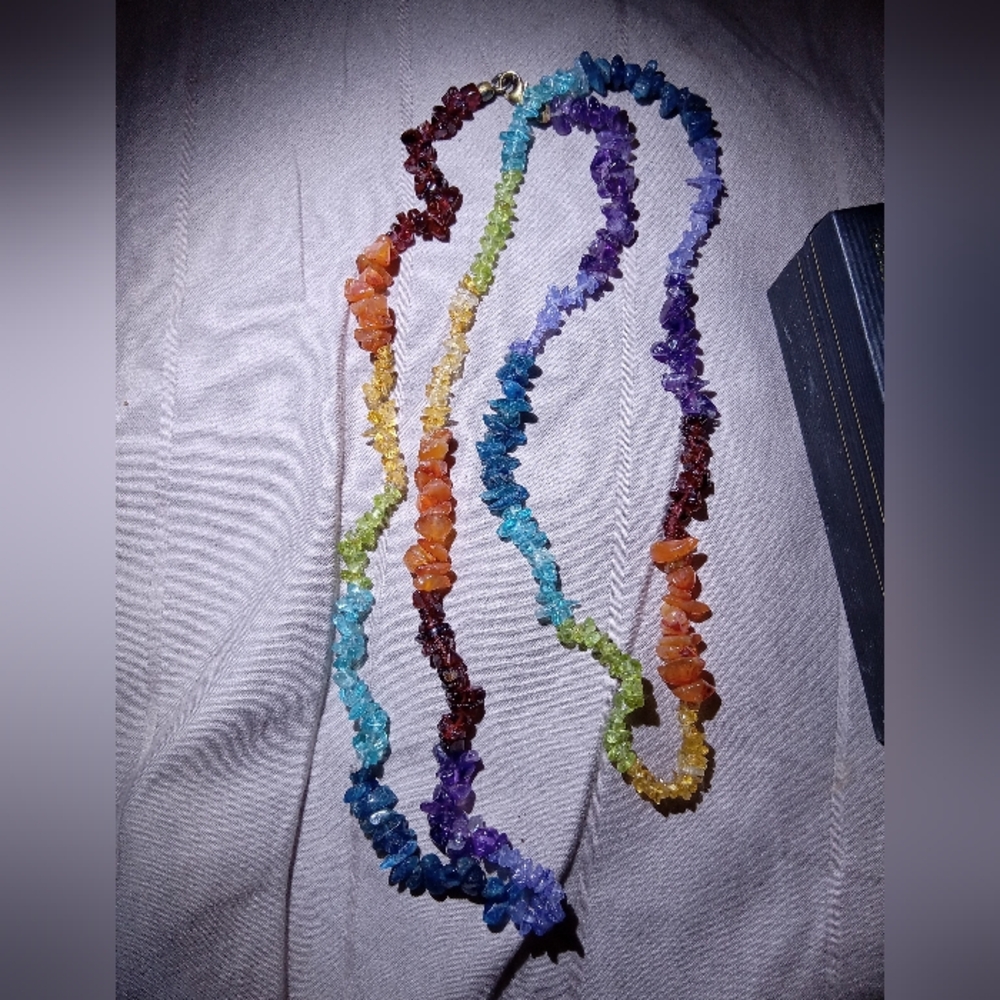 Multicolor Gemstone Chip Necklace - image 1